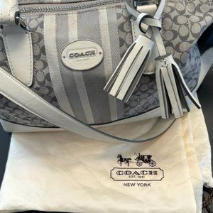 Coach "Legacy" Signature Stripe White/Silver Purse